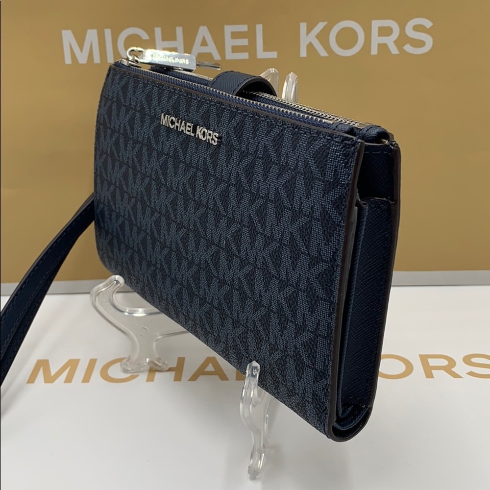 MICHAEL KORS JET SET TRAVEL LG DOUBLE ZIP WRISTLET PHONE HOLDER ADMIRAL NWT - Picture 6 of 16